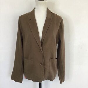 Eileen Fisher Women Brown Tan Linen Career Single breasted Blazer SZ M
